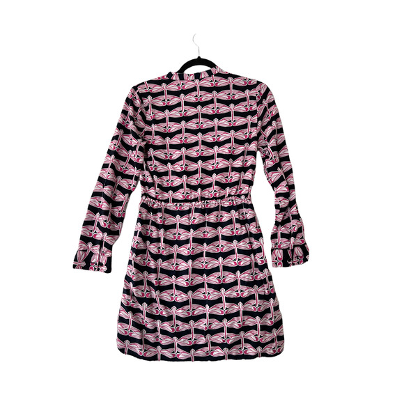 CROWN & IVY Dragonfly Dress Drawstring Waist Long Sleeve Blue/Pink Womens Size 4 - Picture 2 of 6